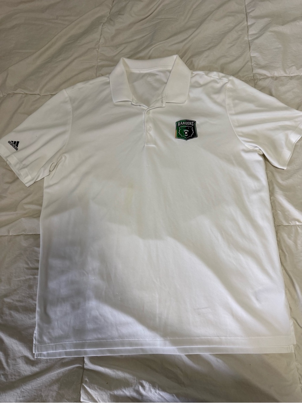 adidas White Polo with Rangers Crest and Green Accent